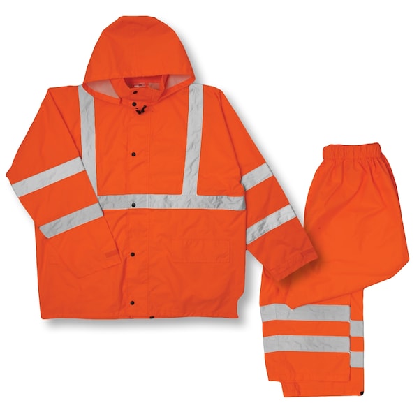 4X-5X, Orange, Class 3 & Class E, Rainwear Set
